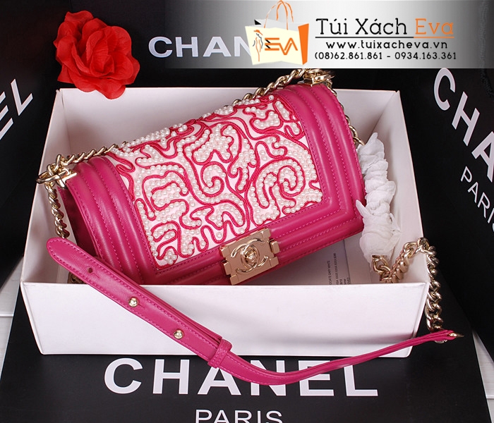 Túi Xách Chanel Boy Hoa Siêu Cấp Màu Hồng Đẹp 7